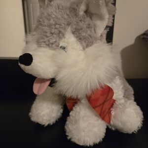 Plush Husky Dog Toy in Grey & White with Red Bandana - Soft Chewable Plush